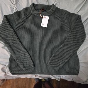 Quince Forest Green Ribbed Crew Neck Sweater